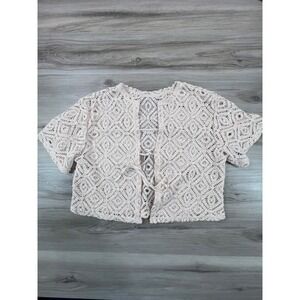 Crochet Lace Tie Front Cardigan Knit Short Sleeve Top Boho Cottagecore Fairycore